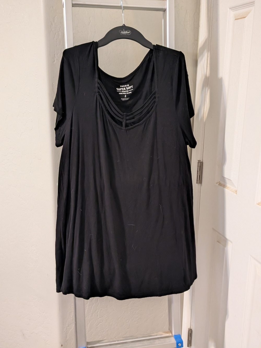 torrid Black Short Sleeve Tunic with Strappy Scoop Neck